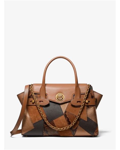 michael kors carmen patchwork|Carmen Large Patchwork Embossed Leather Belted Satchel.